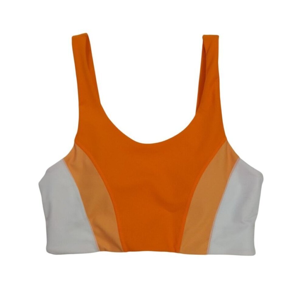 Wilo Women’s Colorblock Sports Bra Orange White Size L Nylon Spandex NWOT